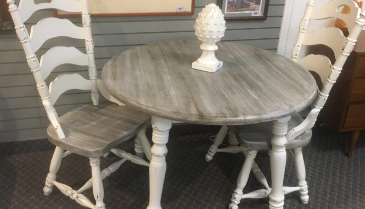 Driftwood Table White Distressed Chairs
