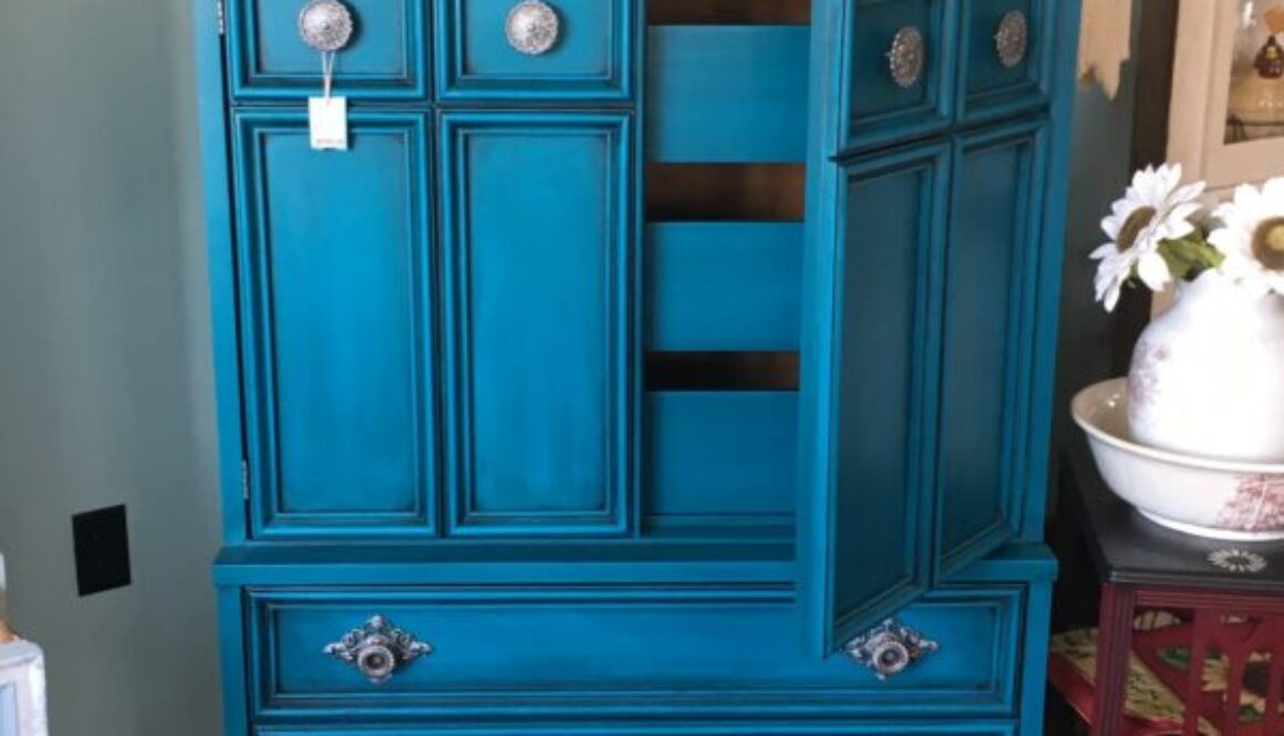 Peacock Painted Dresser Chiffonier black glaze