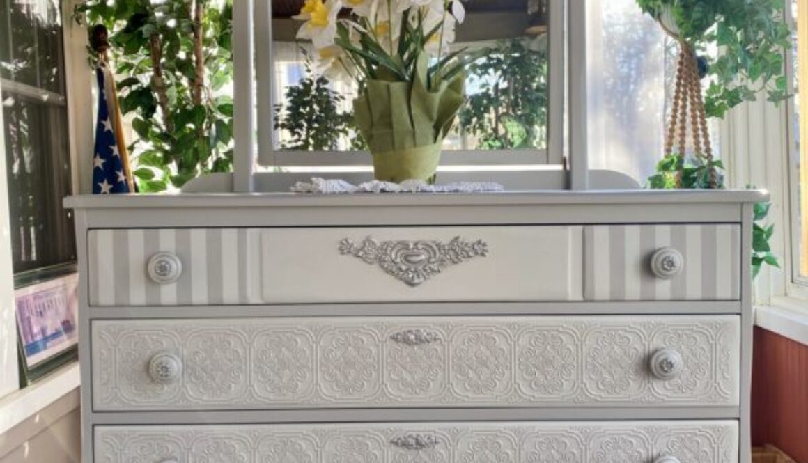 painted dresser mirror paper clay stripes wallpaper