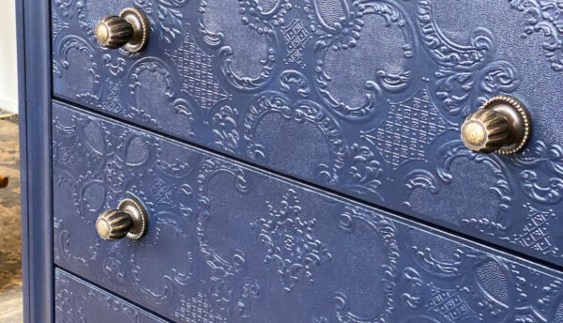 Wallpaper 5 drawer Dresser Coastal Blue Painted