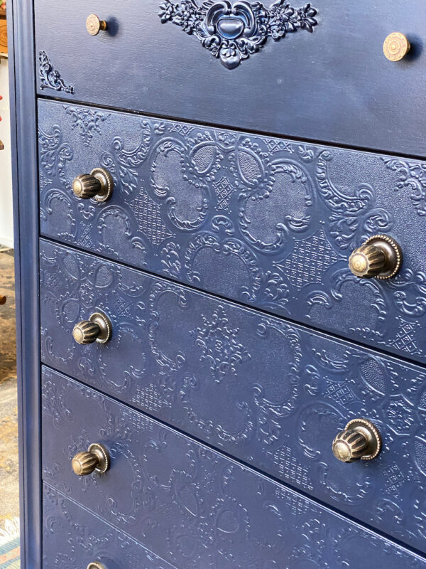 Wallpaper 5 drawer Dresser Coastal Blue Painted