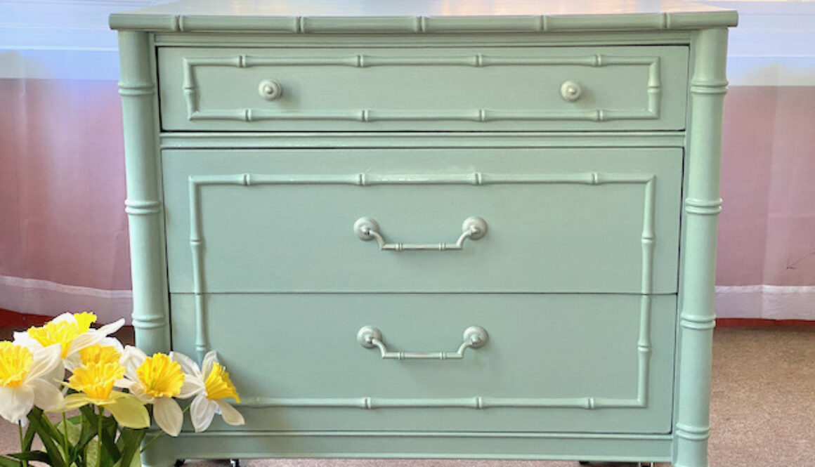 Faux Bamboo Painted 3 drawer Dresser Persian Blue