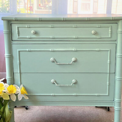 Faux Bamboo Painted 3 drawer Dresser Persian Blue