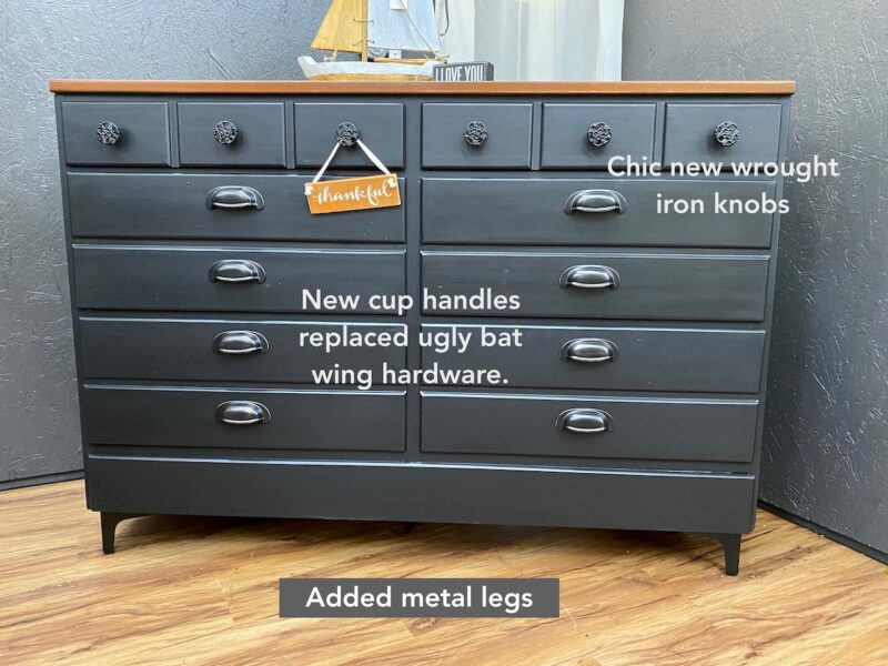 Side by side 6 drawer dresser painted black